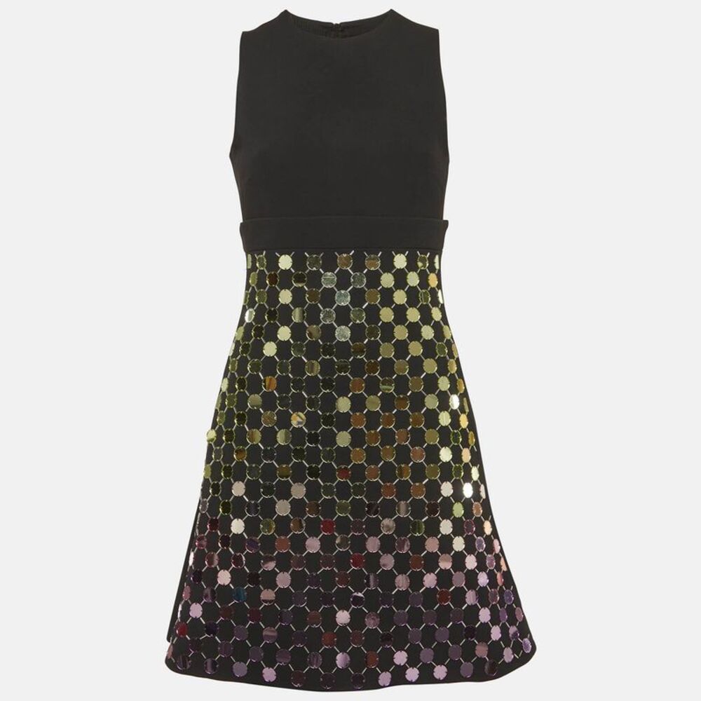 David Koma Black Stretch Crepe Embellished A-Line Mini Dress M